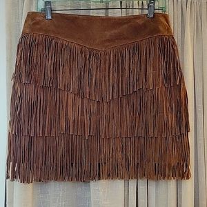 🍂EUC, SCULLY 100% GENUINE LEATHER FRINGE SKIRT, SIZE SMALL🍂